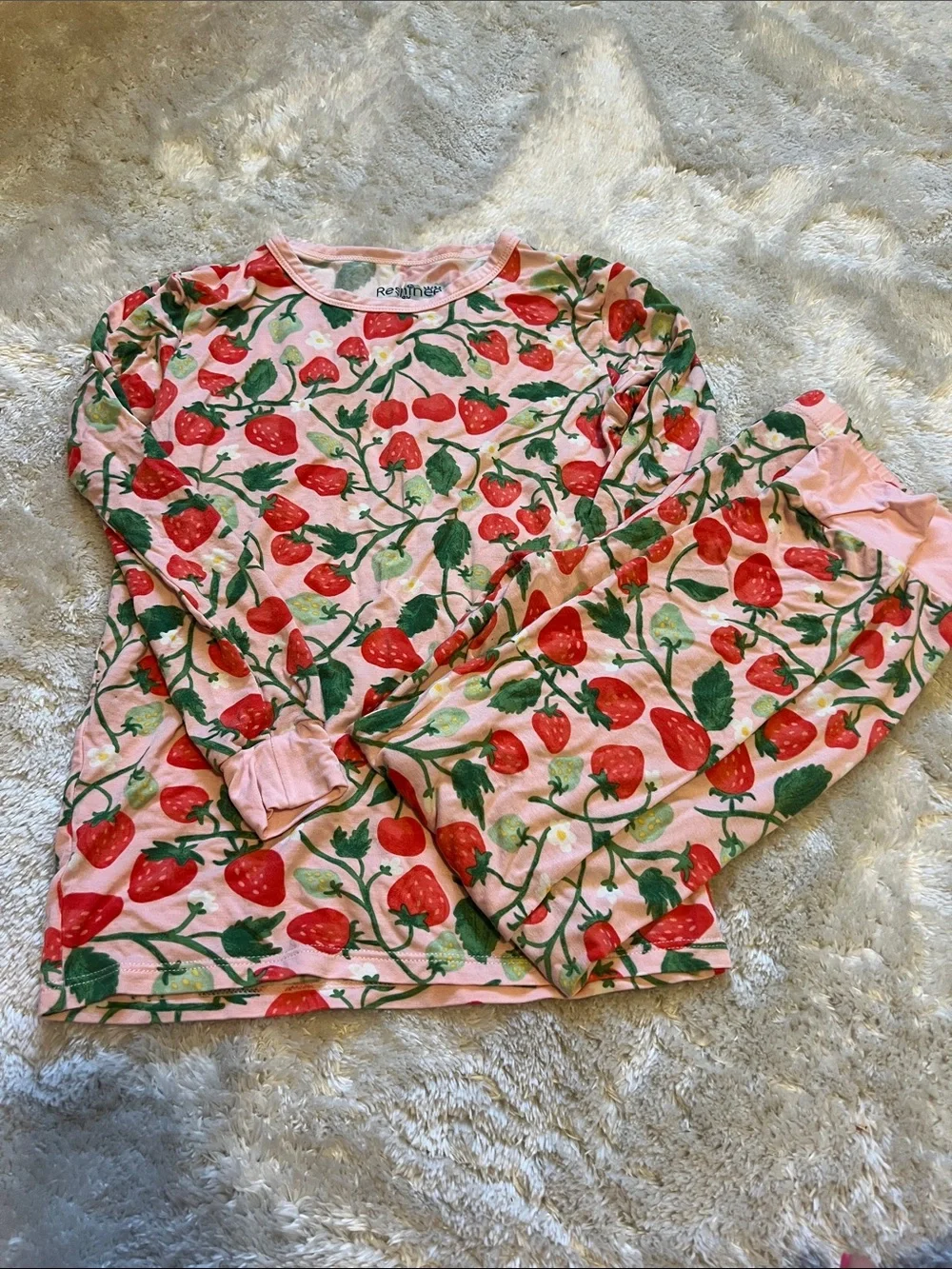 Bamboo Strawberry Print Pink Kids Pajama Set